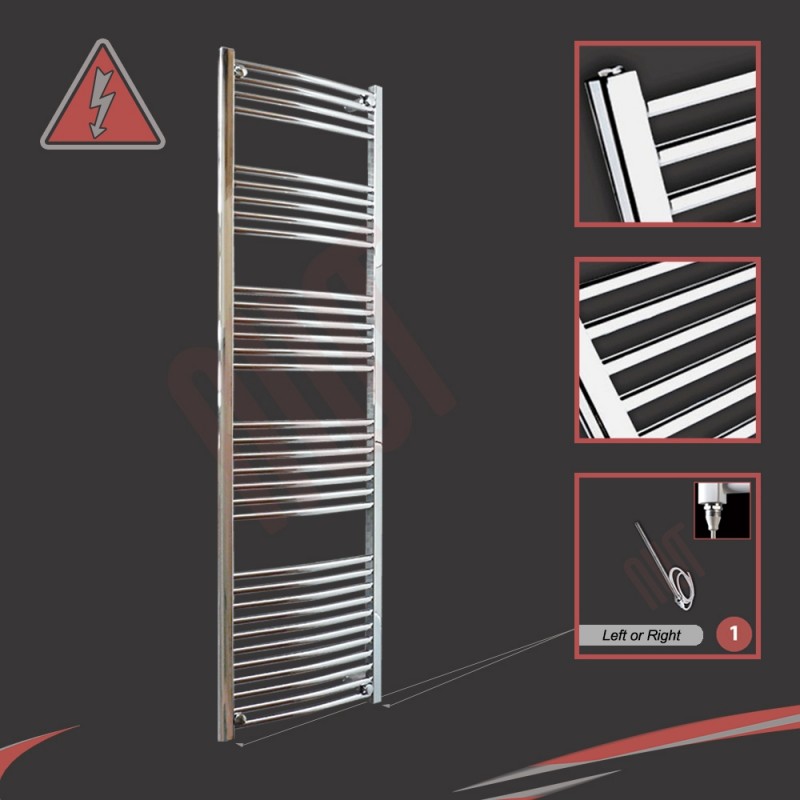 500mm (w)  x 1800mm (h) Electric Curved Chrome Towel Rail (Single Heat or Thermostatic Option)