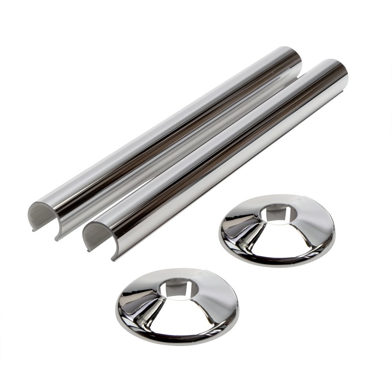 200mm Chrome Plastic Pipe & Collar Snap Ons (Pair) for Radiators Towel Rails Valves Accessories