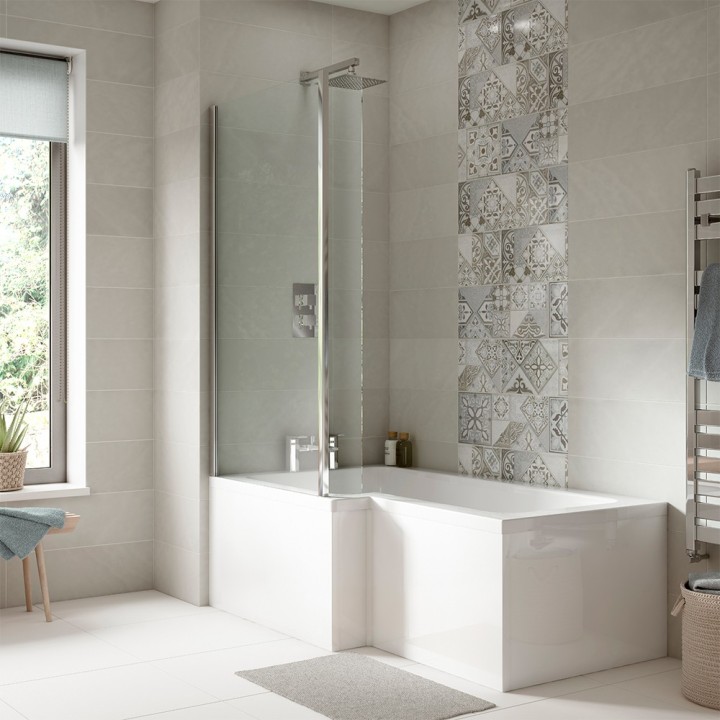 Nuie White Acrylic Square Shower Bath Front & End Panels - 5 Sizes