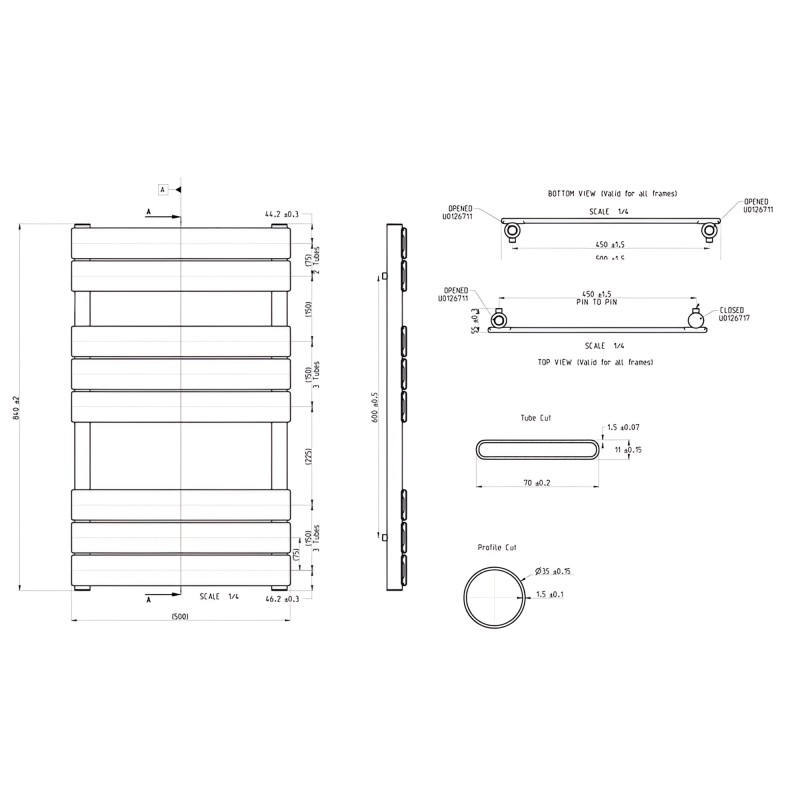 500mm (w) x 840mm (h) "Solaris" Black Designer Towel Rail