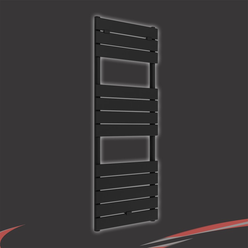 500mm (w) x 1200mm (h) "Solaris" Black Designer Towel Rail