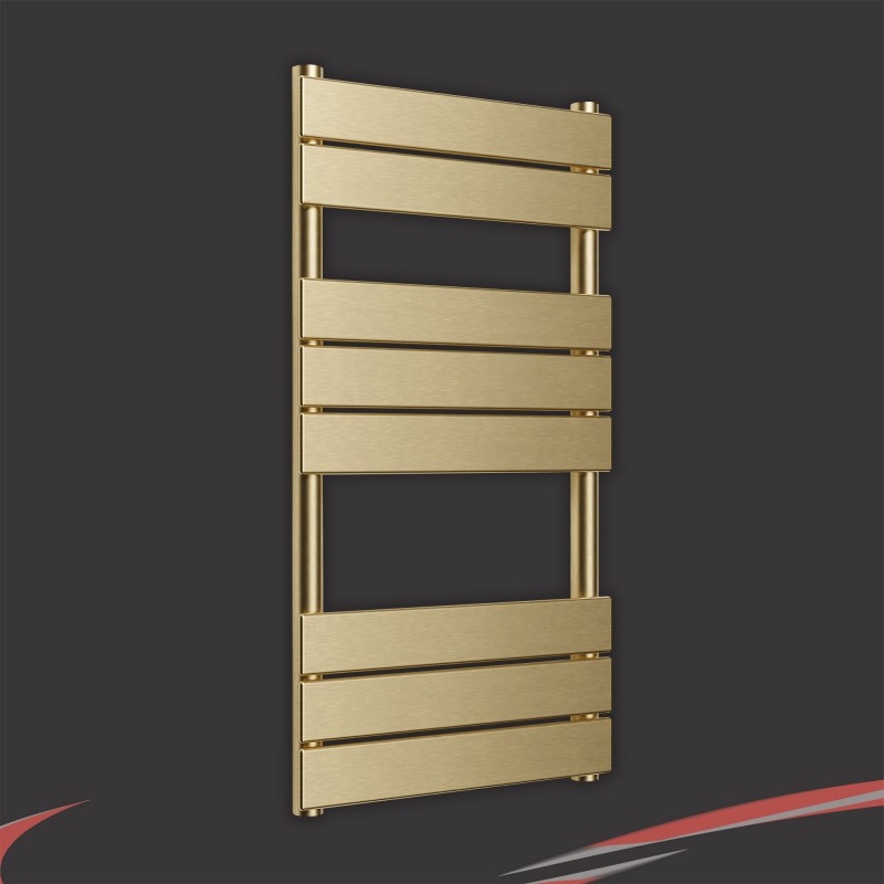 500mm (w) x 840mm (h) "Solaris" Brushed Brass Designer Towel Rail