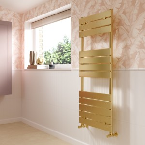 500mm (w) x 840mm (h) "Solaris" Brushed Brass Designer Towel Rail