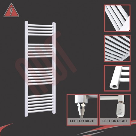 400mm (w) x 1200mm (h) Electric Straight White Towel Rail (Single Heat or Thermostatic Option)