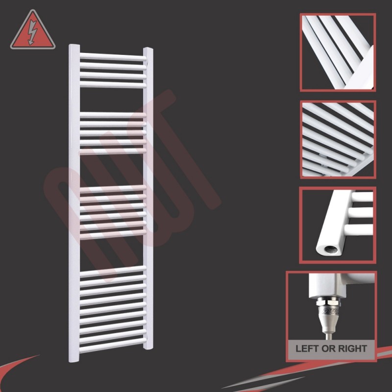 400mm (w) x 1500mm (h) Electric Straight White Towel Rail (Single Heat or Thermostatic Option)