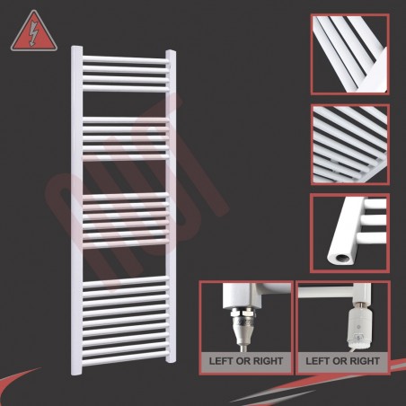 600mm (w) x 1500mm (h) Electric Straight White Towel Rail (Single Heat or Thermostatic Option)