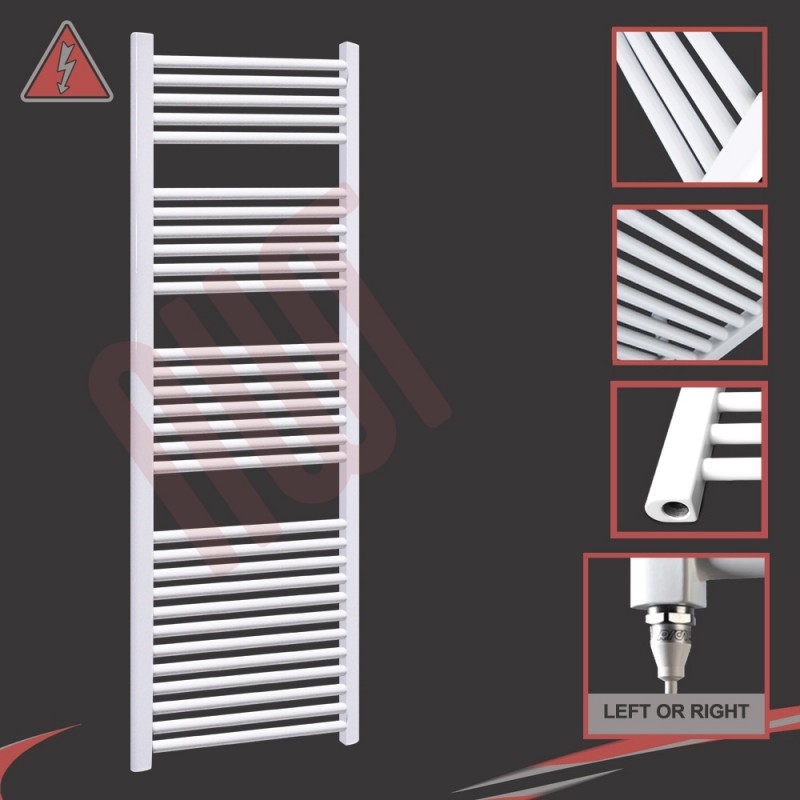 600mm (w) x 1800mm (h)  Electric Straight White Towel Rail (Single Heat or Thermostatic Option)