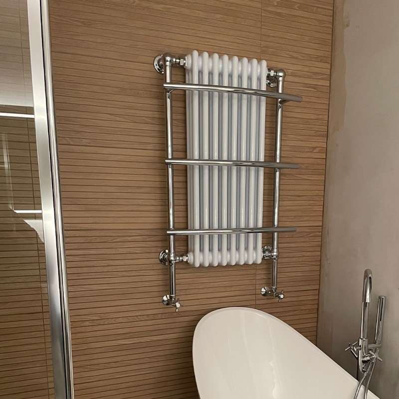 635mm (w) x 1000mm (h) Electric "Tranmere" Chrome & White Electric Traditional Towel Rail