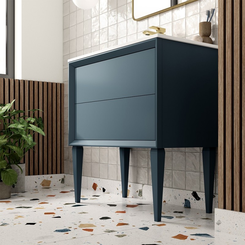 Bevel 600mm Wall Hung Double Drawer Worktop Vanity Unit