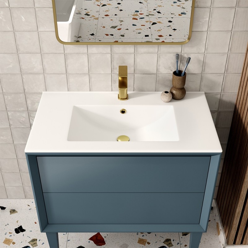 Bevel 600mm Wall Hung Double Drawer Worktop Vanity Unit