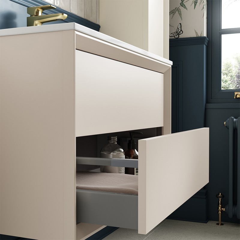 Bevel 800mm Wall Hung Double Drawer Worktop Vanity Unit