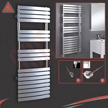 500mm (w) x 1200mm (h) Castell Electric Chrome Designer Towel Rail (Single Heat or Thermostatic Option)