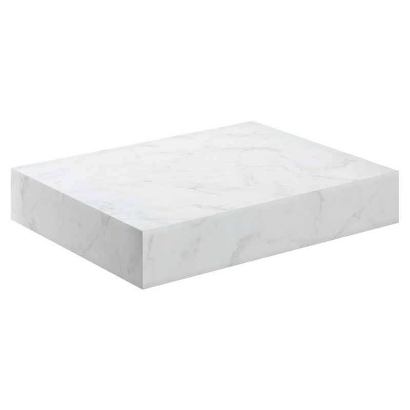 Kenzo 600mm Wall Hung White Marble Basin Shelf & Bottle Trap