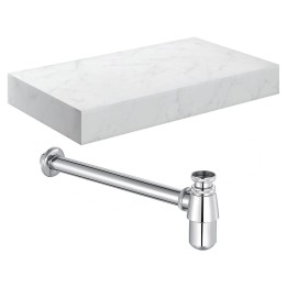 Kenzo 800mm Wall Hung Marble Basin Shelf & Bottle Trap