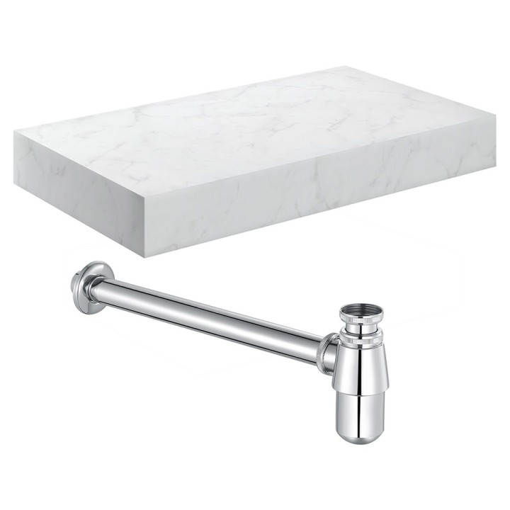 Kenzo 800mm Wall Hung Marble Basin Shelf & Bottle Trap