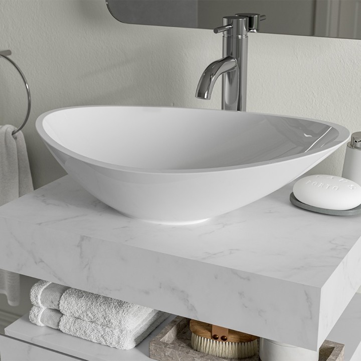 Kenzo 800mm Wall Hung Marble Basin Shelf & Bottle Trap