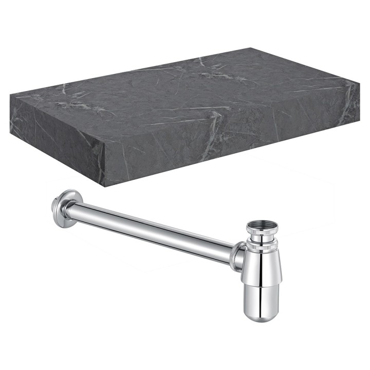 Kenzo 800mm Wall Hung Marble Basin Shelf & Bottle Trap
