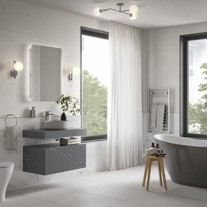 Kenzo 800mm Wall Hung Marble Basin Shelf & Bottle Trap