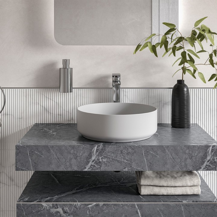 Kenzo 800mm Wall Hung Marble Basin Shelf & Bottle Trap