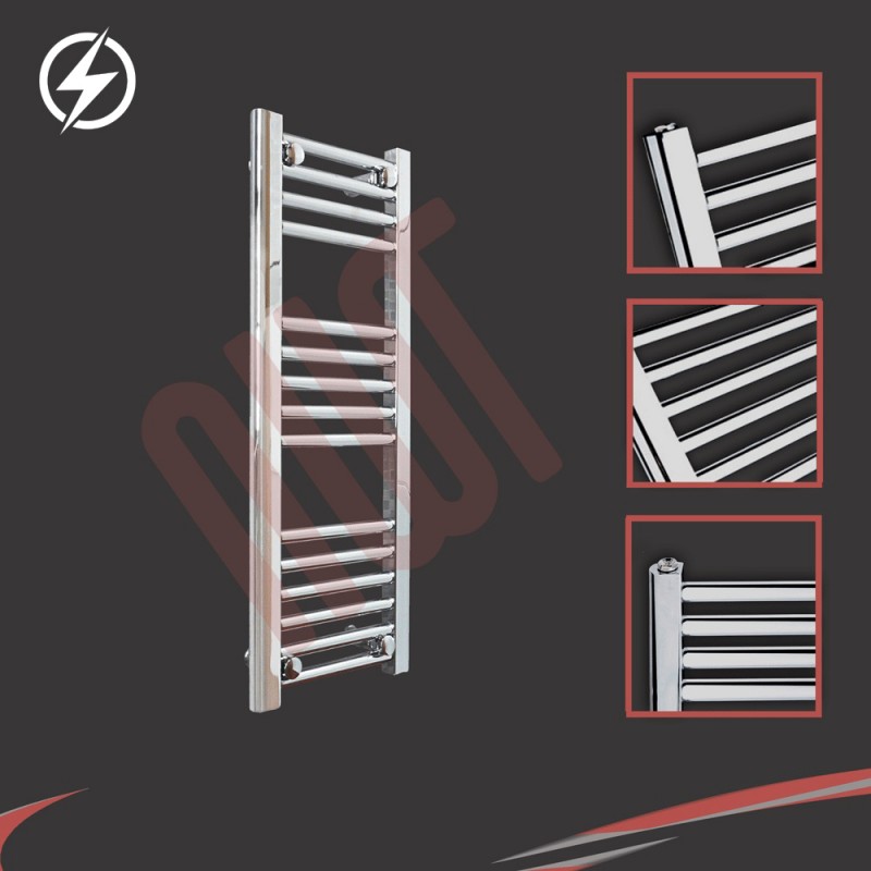 300mm (w) x 800mm (h) Electric Straight Chrome Towel Rail (Single Heat or Thermostatic Option)