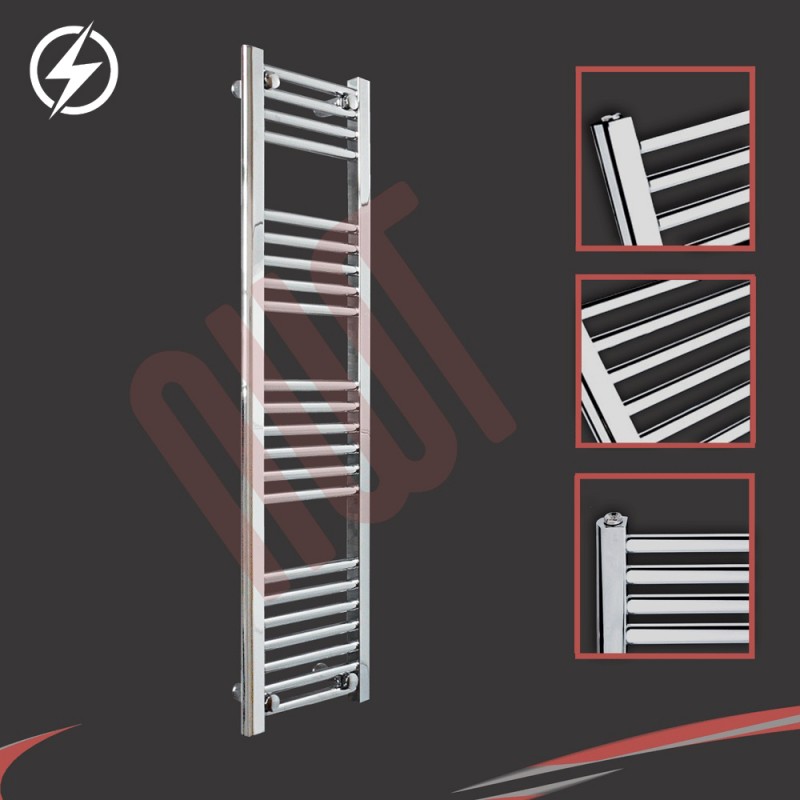 300mm (w) x 1200mm (h) Electric Straight Chrome Towel Rail (Single Heat or Thermostatic Option)