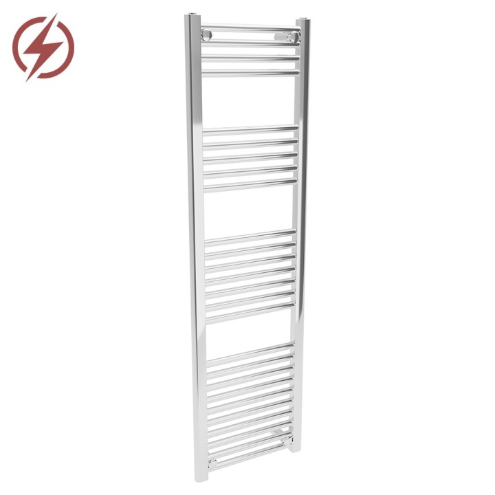 400mm (w) x 1400mm (h) Electric Straight Chrome Towel Rail (Single Heat or Thermostatic Option)