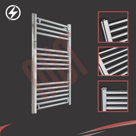 500mm (w) x 800mm (h) Electric Straight Chrome Towel Rail (Single Heat or Thermostatic Option)