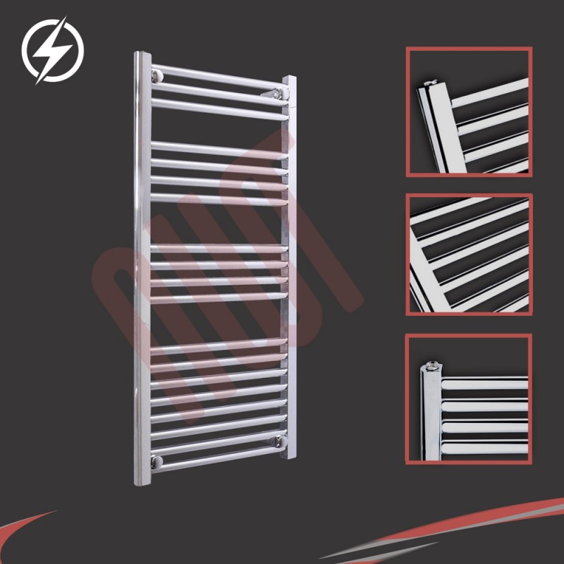 500mm (w) x 1000mm (h) Electric Straight Chrome Towel Rail (Single Heat or Thermostatic Option)