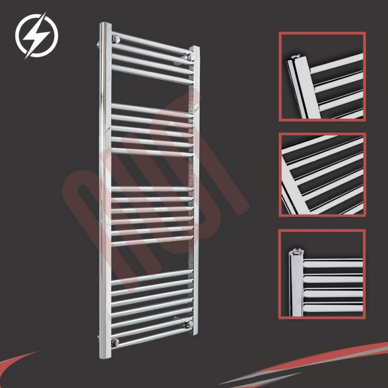 500mm (w) x 1200mm (h) Electric Straight Chrome Towel Rail (Single Heat or Thermostatic Option)