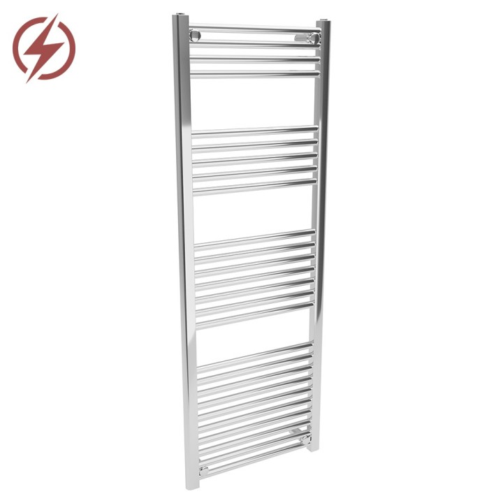 500mm (w) x 1400mm (h) Electric Straight Chrome Towel Rail (Single Heat or Thermostatic Option)