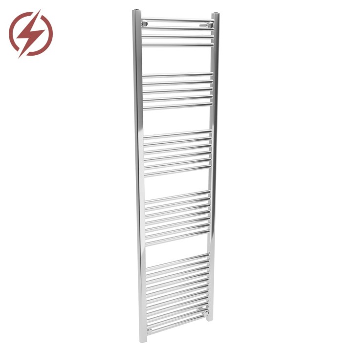 500mm (w) x 1800mm (h) Electric Straight Chrome Towel Rail (Single Heat or Thermostatic Option)