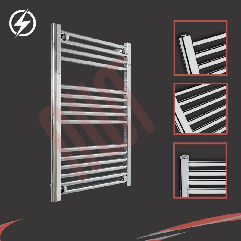 600mm (w) x 800mm (h) Electric Straight Chrome Towel Rail (Single Heat or Thermostatic Option)