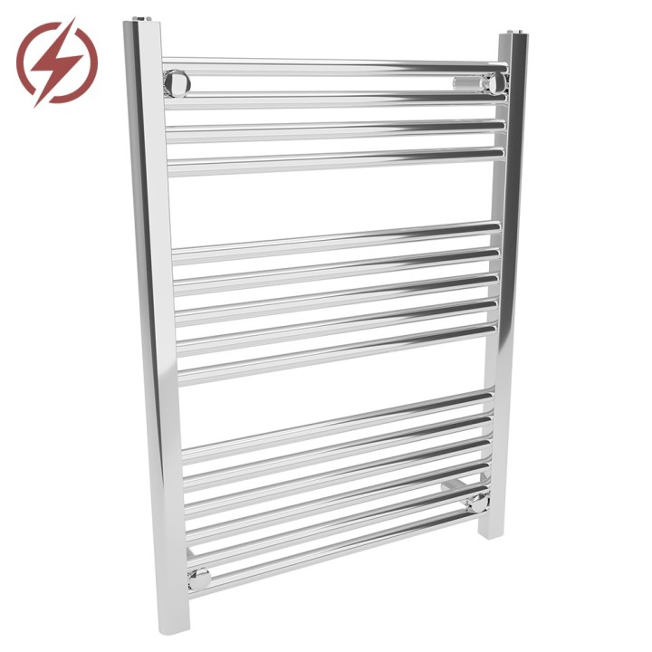 600mm (w) x 800mm (h) Electric Straight Chrome Towel Rail (Single Heat or Thermostatic Option)