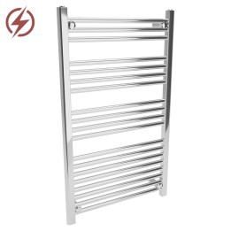 600mm (w) x 1000mm Electric Straight Chrome Towel Rail (Single Heat or Thermostatic Option)