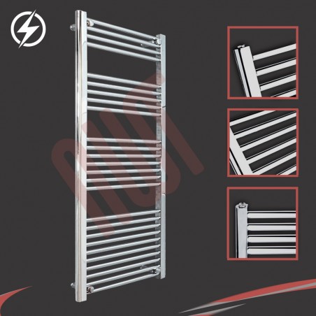 600mm (w) x 1400mm (h) Electric Straight Chrome Towel Rail (Single Heat or Thermostatic Option)