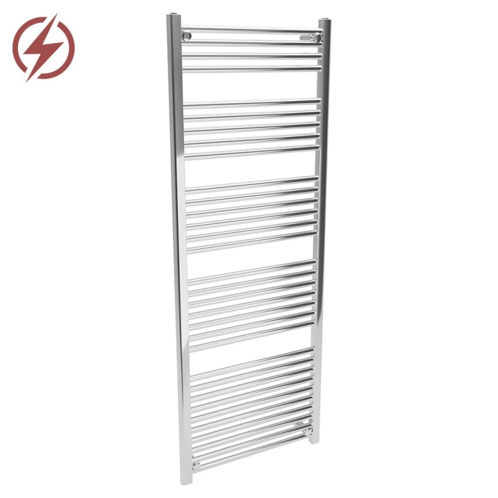 600mm (w) x 1600mm (h) Electric Straight Chrome Towel Rail (Single Heat or Thermostatic Option)