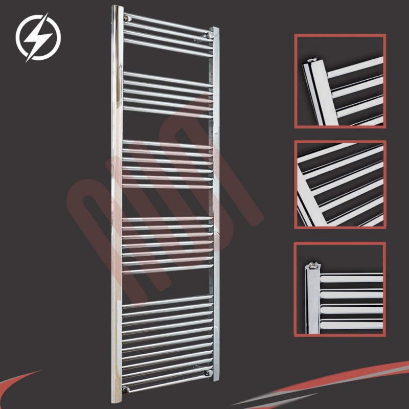 600mm (w) x 1800mm (h) Electric Straight Chrome Towel Rail (Single Heat or Thermostatic Option)