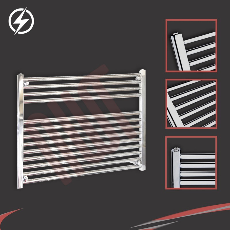 900mm (w) x 600mm (h) Electric Straight Chrome Towel Rail (Single Heat or Thermostatic Option)