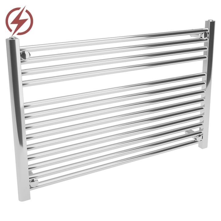 900mm (w) x 600mm (h) Electric Straight Chrome Towel Rail (Single Heat or Thermostatic Option)