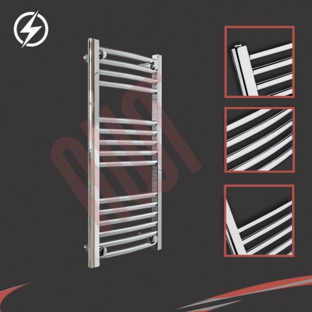 400mm (w)  x 800mm (h) Electric Curved Chrome Towel Rail (Single Heat or Thermostatic Option)