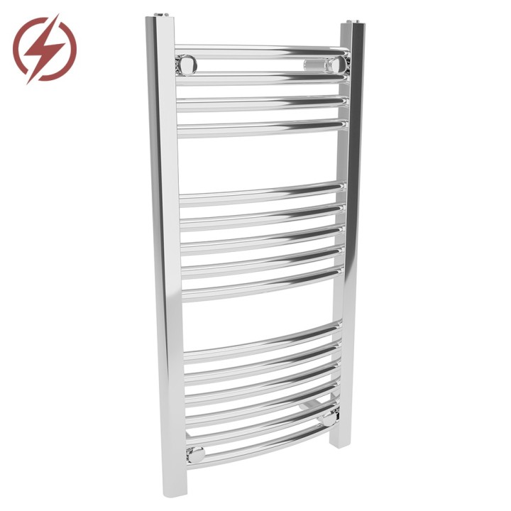 400mm (w)  x 800mm (h) Electric Curved Chrome Towel Rail (Single Heat or Thermostatic Option)