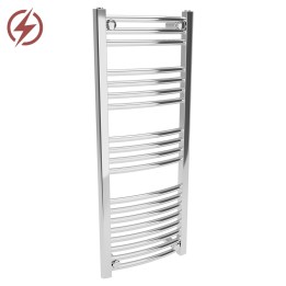 400mm (w)  x 1000mm (h) Electric Curved Chrome Towel Rail (Single Heat or Thermostatic Option)