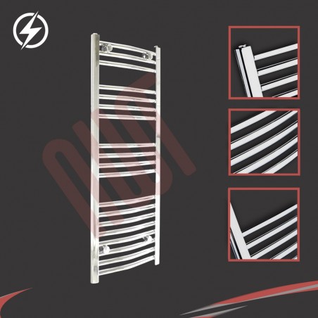 400mm (w)  x 1000mm (h) Electric Curved Chrome Towel Rail (Single Heat or Thermostatic Option)