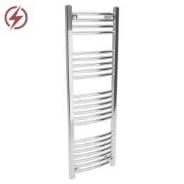 400mm (w)  x 1200mm (h) Electric Curved Chrome Towel Rail (Single Heat or Thermostatic Option)