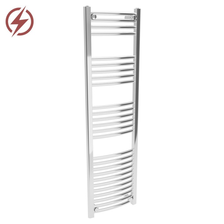 400mm (w)  x 1400mm (h) Electric Curved Chrome Towel Rail (Single Heat or Thermostatic Option)