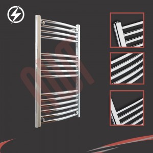 500mm (w)  x 800mm (h) Electric Curved Chrome Towel Rail (Single Heat or Thermostatic Option)