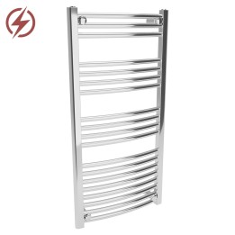 500mm (w)  x 1000mm (h) Electric Curved Chrome Towel Rail (Single Heat or Thermostatic Option)