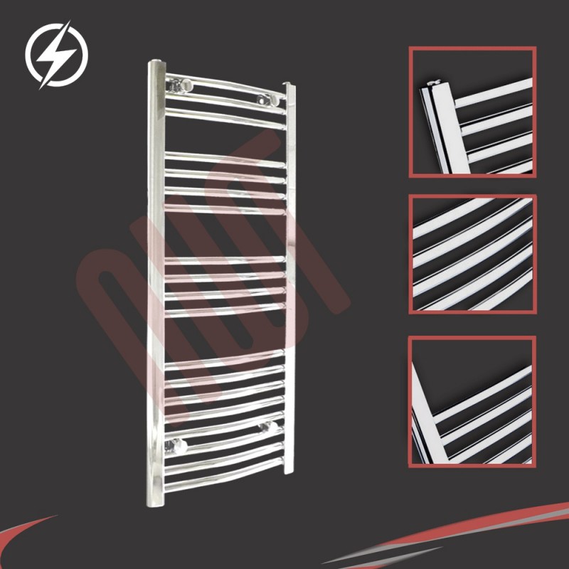 500mm (w)  x 1000mm (h) Electric Curved Chrome Towel Rail (Single Heat or Thermostatic Option)