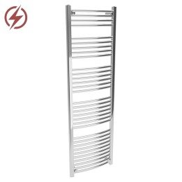 500mm (w)  x 1600mm (h) Electric Curved Chrome Towel Rail (Single Heat or Thermostatic Option)