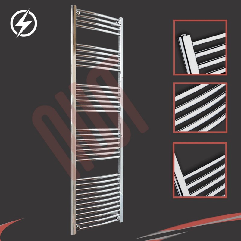 500mm (w)  x 1800mm (h) Electric Curved Chrome Towel Rail (Single Heat or Thermostatic Option)